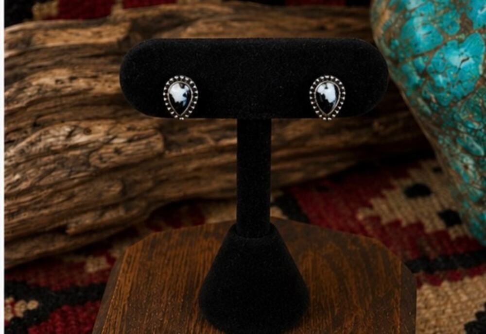 White Buffalo Teardrop Stud Earrings Sterling Silver |Petite Western Earrings